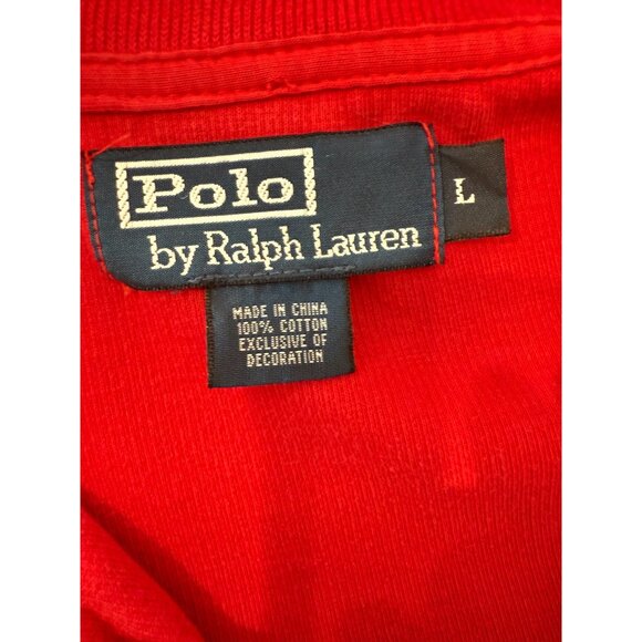 Vtg Polo By Ralph Lauren Red 1/4 Zip Embroidered 3 Pony Pullover Sweatshirt Sz L - Picture 6 of 7